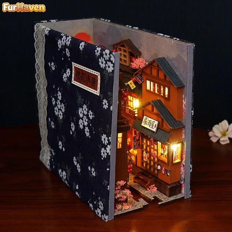 Diy Wooden Book Nook Kit Shelf Insert - Kit de Montagem DIY para Estante