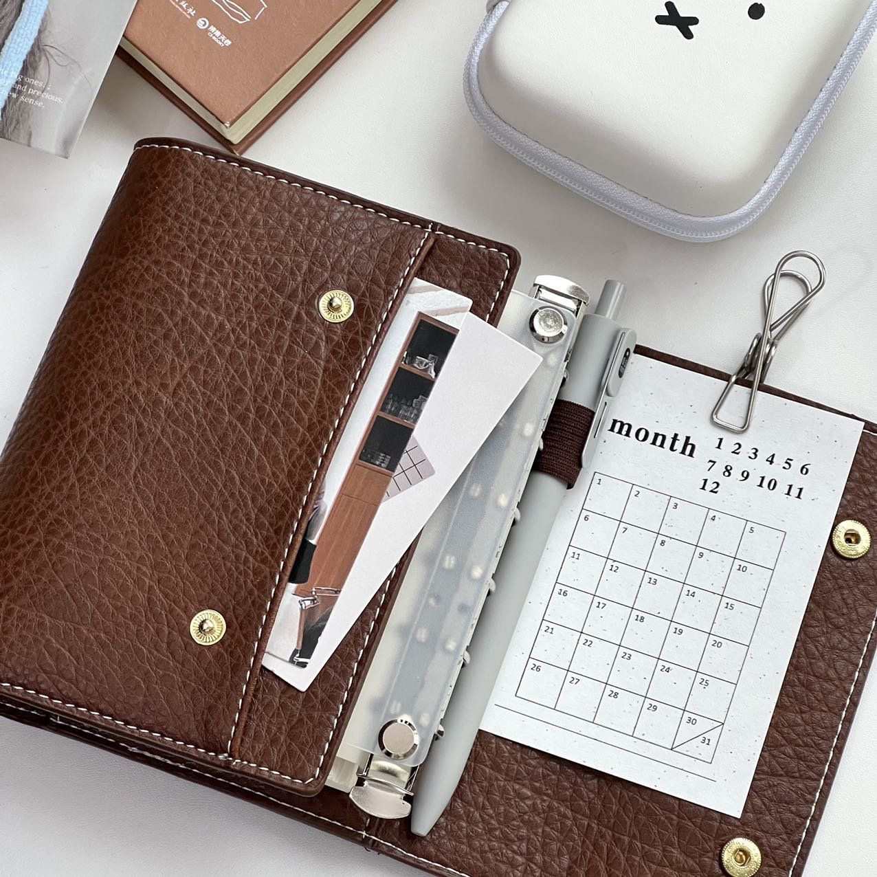 Vintage Leather Journal Notebook - Caderno A7 de Couro Sintético Marrom